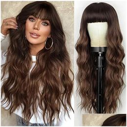 Lace Wigs Long Deep Wave Fl Front Human Hair Curly Ombre Brown Female Synthetic Women Fast Drop Delivery Products Dhmsc
