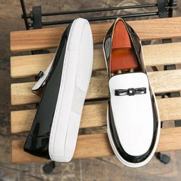 Casual Shoes Italian Black White Mirror Loafers Leather High Quality Thick Soled Comfortable Wedding