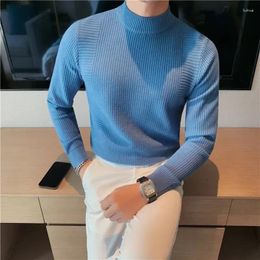 Men's Sweaters Knitted For Men Plain Half Collar Blue Man Clothes Turtleneck Solid Color Business Pullovers Designer Luxury Sale Tops