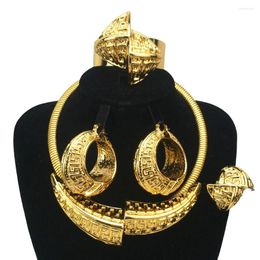 Necklace Earrings Set Selling Dubai Italian Gold Plated Jewellery Women's Wedding Party Banquet Big Pendant Light Weight Bold FHK16698