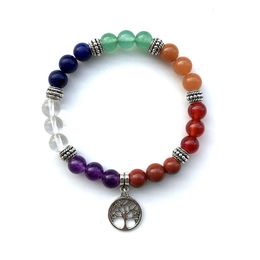 Beaded New 8Mm Round Bead Red Stone Dongling Pendant Yoga Seven Pse Wheel Bracelet 7Chakra Drop Delivery Otcqf