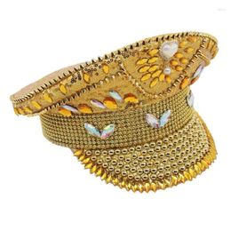 Berets Fashion Sergeant With Rhinestones Bridal Shower Hat Bachelorette Party Cosplay Night Club Captain Headdress