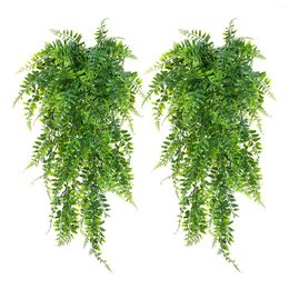 Decorative Flowers 2Pcs Artificial Hanging Plants Vine Plastic Green Fake Fern Wall Garden Wedding Home Room Decoration