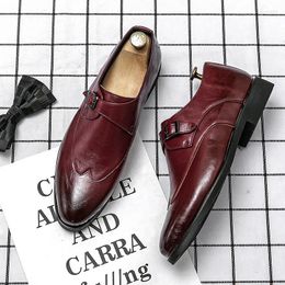 Dress Shoes Man Monk Elegant Social Male Sapato Masculino Side Buckle Leather Special Pointed Toe British Casual Chaussures 2024