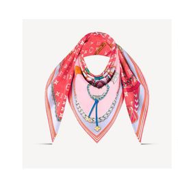 Fashion Letters v Print Floral Silk Scarf Fresh Contrast big Silk Scarves Girl Sunscreen Thin Gauze Scarf Double Layer Satin Chiffon Texture Square Neck Scarves 90cm