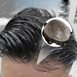 Toupees Toupees Natural Hairline Toupee 100% Human Hair Durable Thin Skin Full PU System Mens Microskin Capillary Prosthesis Hairpiece Uni