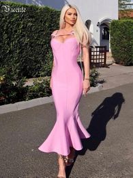 Casual Dresses VC Elegant Women Pink Sexy Backless Spaghetti Strap With Ribbon Mermaid Bandage Long Dress Formal Party Femme Vestidos