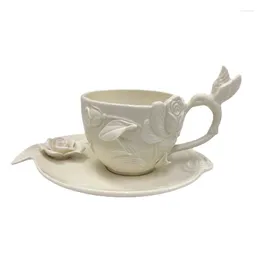 Cups Saucers European Luxury Retro Cream And Set Handmade Rose Relief Afternoon Tea Exquisite High-end Coffee Saucers.