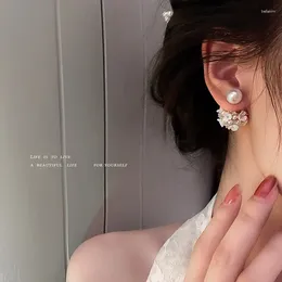 Dangle Earrings 2024 Fashion Zircon Flower Stud For Women Korean Shiny Crystal Imitation Pearl Earring Bridal Wedding Party Jewellery