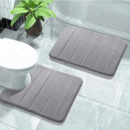 Bath Mats 3piece Set Of Thickened Water Absorbing And Anti Slip Mat Striped Bathroom Toilet Soft Dry Household Washable Carpet