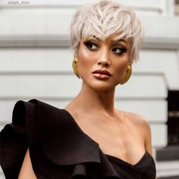 Synthetic Wigs Platinum Blonde Pixie Wigs for Back Women Short Layered Synthetic Wig for Daily Party Cosplay Use (Platinum Blonde) Y240401