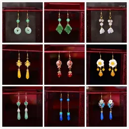 Dangle Earrings Chinese Style Hanfu Ethnic Fashion Trend Coloured Glaze Peace Buckle Long Classical Retro Eardrop Jewellery Gift