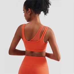 Bras Top Women Yoga Sports Bra Seamless Bra Mesh Panel One Shoulder Fake Two Piece Sexy Lingerie Running Gym Workout Free Shipping