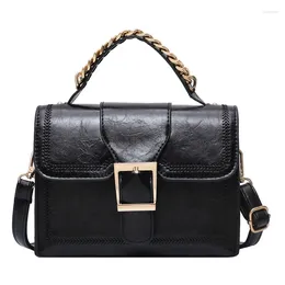 Drawstring Black Women's Chain Crossbody Bags Fashion Shoulder Strap Handbag High Quality PU Leather Square Sewn Brand Sports