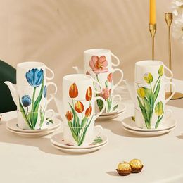 Teaware Sets Household Small Fresh Ceramic Tea Set Tulip Creative Accompanying Souvenir Cup Wholesale Distribution