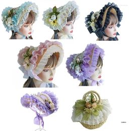 Berets Lace Fascinators For Women Victorian Bonnet Headdres Teas Party SunHat