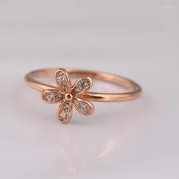 Cluster Rings Genuine 925 Sterling Silver Rose Gold Dazzling Daisy CZ Ring Compatible With European Jewellery