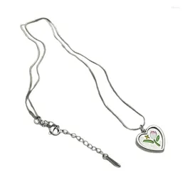 Pendant Necklaces Y4QE Clavicle Chain For Women Girls Love Shaped Necklace Tulips Charm Heart Choker Adjustable Collarbone Jewellery