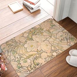 Carpets Alfonse Mucha Art Nouveau Peonies Doormat Carpet Mat Rug Polyester PVC Anti-slip Floor Decor Bath Bathroom Kitchen Bedroom 40x60