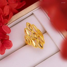 Cluster Rings 14 K Gold Colour Hollow Flower Large Ring For Women Bride Pure Birthday Party Jewellery Gifts