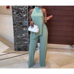 Women's Two Piece Pants Autumn And Winter Off Shoulder Sleeveless Suspender Wide Leg Casual Suit For Women