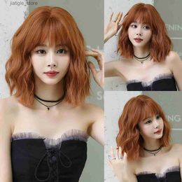 Synthetic Wigs NAMM Orange Women Wig for Women Daily Party Short Wavy Wigs Synthetic Wigs with Fluffy Bangs Heat Resistant Lolita Cosplay Y240401