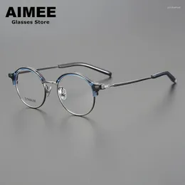 Sunglasses Frames Japanese Handmade Vintage Round Titanium Ultralight Glasses Frame Men Women Acetate Optical Eyeglasses Myopia Blue Light