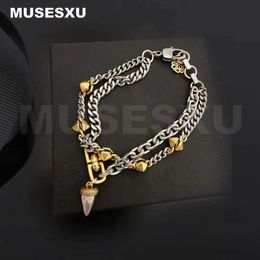 Chain Jewellery and accessories Golden Willow Tree Nail Bullet Double Chain Bracelet suitable for women and mens party gifts Q240401
