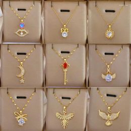 Pendant Necklaces Light Luxury Lip Key Zircon Necklace Stainless Steel Fashion Geometric Choker Jewellery Party Gifts For Women Girls