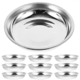 Plates 10 Pcs Stainless Steel Plate Japanese Spice Dish Salad Bowl Dessert Appetizer Serving Dishes Sauce Gear