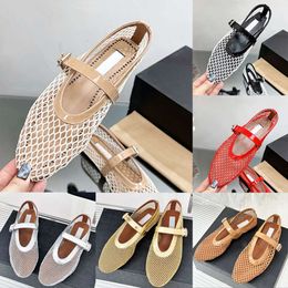 Fashion Women Ballet Flats Designer Fishnet Sandals Hollowed Out Mesh Pointed Toe Buckle Fastening Comfortable Loafers EU35-42 With Box 505