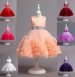 Lovely Purple Red White Orange Jewel Girl's Birthday/Party Dresses Girl's Pageant Dresses Flower Girl Dresses Girls Everyday Skirts Kids' Wear SZ 2-10 D401094