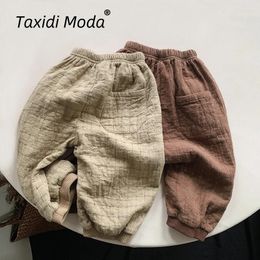 Trousers Cotton Plaid 2024 Spring Autumn Kids Pants Casual Boys Girls Loose Korean Toddler Wear Children Clothing For 1-8Y