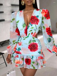 Casual Dresses Floral Print Ruffles Layered Dress