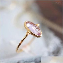 Cluster Rings Three-Nsional Craft Sier Inlaid Amethyst Oval Hollow Adjustable Ring Sweet Dream Ladies Jewelry Drop Delivery Dhne2