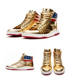 Donald Trump Gold High Top Sneakers Scarpe da corsa Trendy Lace-up Party Scarpe da uomo Scarpe da corsa Uomo Donna Runner Sneakers yakuda Sport all'aperto Scarpe da esterno dhgate