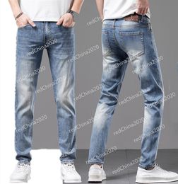 2024 nova primavera/outono dos homens magro ajuste jeans remendos retos negócios famoso clássico calças casuais fashiom marca designer jeans 4fg