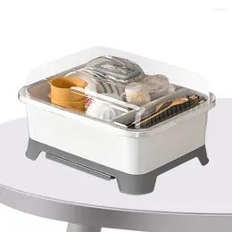 Kitchen Storage Dish Drying Rack With Lid Dishware Box Plate Cup Tray Multi-functional Drain Bottle