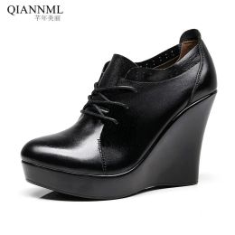 Pumps Big Size 3343 Deep Mouth Wedges Shoes for Women 2023 Fall Winter lace Oxfords High Heels Shoes Ladies Platform Shoes