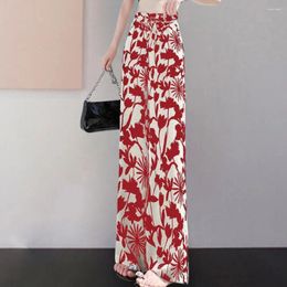 Women's Pants Women Summer Straight Loose Elastic Waist Flower Print Contrast Color Dating Wide Leg High Trousers Garment