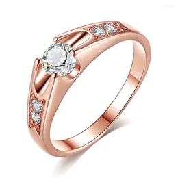 Cluster Rings Korean Micro Inlaid Round Zircon Ring Women Rose Gold Plated Engagement Jewellery Gift Lover Wedding Size Us5-11