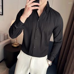 Men's Casual Shirts 2024 Fashion Elegant V-neck Striped Shirt For Men Long Sleeved Business Dress Slim Social Party Clothing M-4XL