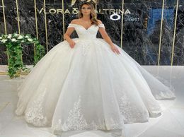 2022 Princess Ball Gown Wedding Dresses Sparkly Lace Puff Bridal Gowns Off The Shoulder Zip Back Gorgoeous Marriage Dress robe de 3944242