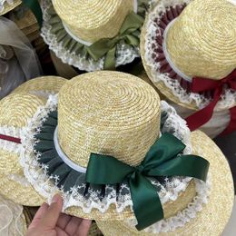 Berets 202403-SS Ins Chic Summer Lace French Countryside Lolita Cute Straw Grass Holiday Fedoras Cap Men Women Leisure Sunhat