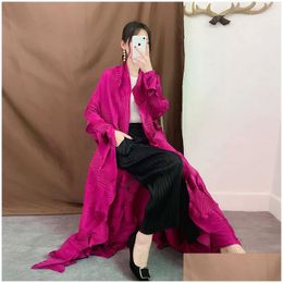 Womens Wool Blends Duosha Spring Pleated Trench Coat For Women Long Length Solid Color Fold Windbreaker Female Fashion Clothing D4578 Dhvpt