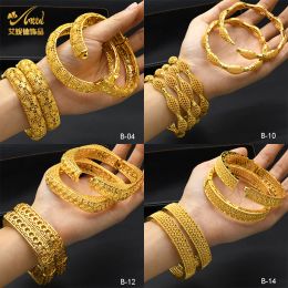 Bangles ANIID Dubai 24K Gold Plated Bangles For Women Moroccan Charm Bracelet Bangles Jewellery Arabic Nigerian Wedding Gift Wholesale