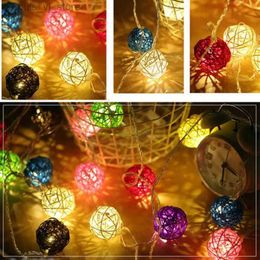 LED Strings 3M 20 Rattan Balls String Lights Battery Fairy Garland Cotton Ball Light Holiday Christmas for Patio Wedding Decor YQ240401