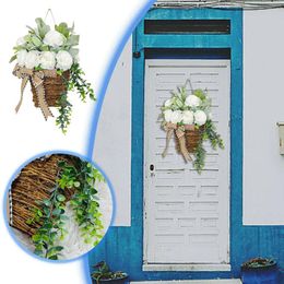 Decorative Flowers Simulation White Peony Wreath Door Spring Front Hanging Wall Blue Decoration