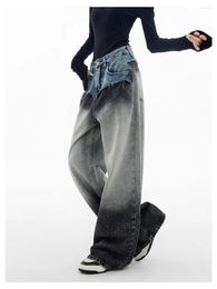 Women's Jeans Retro Wide Leg Baggy Casual Denim Trouser Harajuku High Waist Loose 2024 Spring Aesthetic Contrast Colour Pants