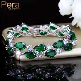 Chain Pera Luxury CZ Green Cubic Zirconia Large Womens Charm Bracelet Bridal Jewellery Accessories B029 Q240401